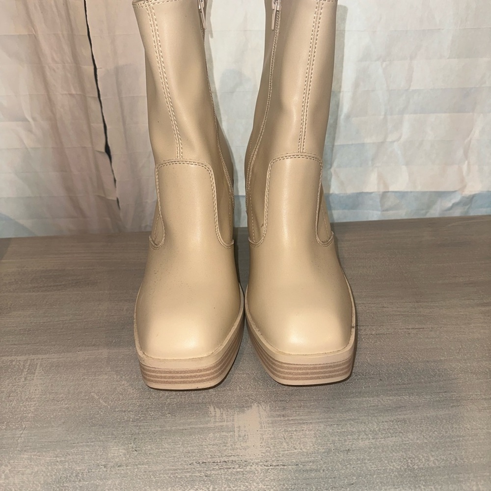 MIA Cream Heeled Boots with Square Toe